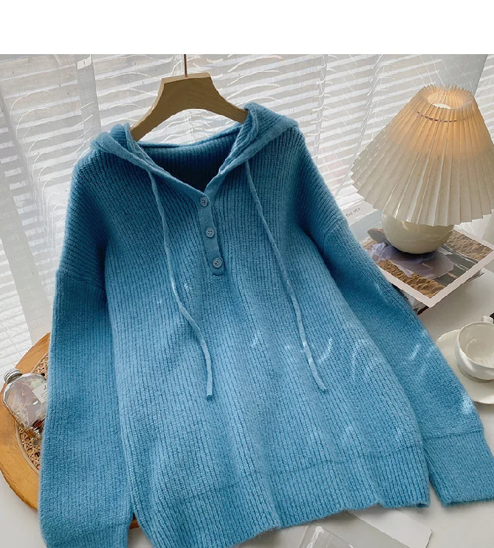 Design feel loose drawstring hooded long sleeve top  5980 Hoodie with Hem Embroidery Detailed Premium