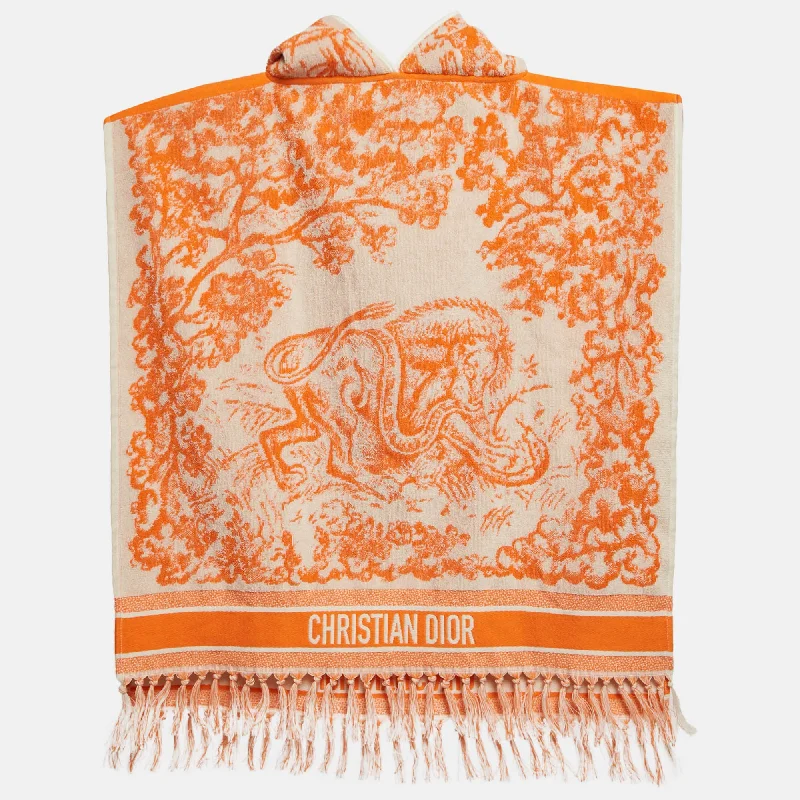 Dior White/orange Toile De Jouy Terry Cotton Hooded Poncho One-Size Hoodie with Bell Sleeves Flared Feminine