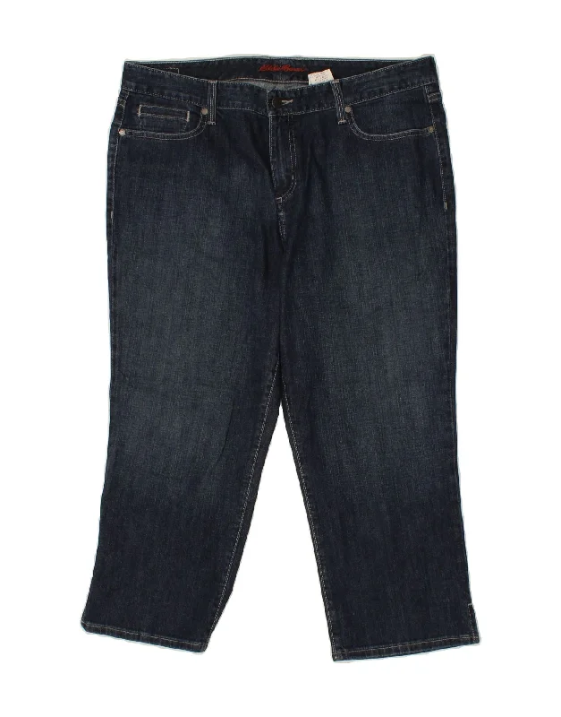 EDDIE BAUER Womens High Rise Cropped Jeans US 14 XL W34 L23 Navy Blue Chic Rolled Cuff Denim Jeans EDDIE BAUER Womens High Rise Cropped Jeans US 14 XL W34 L23 Navy Blue Chic Rolled Cuff Denim Jeans