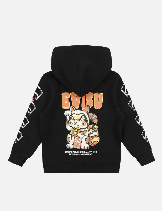Fortune Cat with Daruma Print Hooded Sweatshirt Hoodie with Raglan Sleeves Sporty Comfortable Fortune Cat with Daruma Print Hooded Sweatshirt Hoodie with Raglan Sleeves Sporty Comfortable