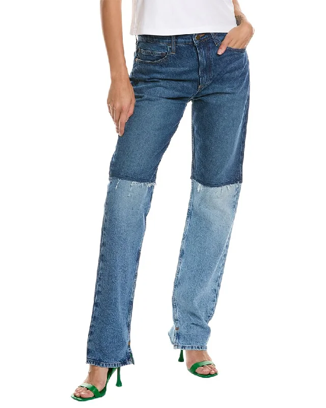 FRAME Denim The Fashion Patchwork Straight Jean Stylish Acid-Wash Jeans