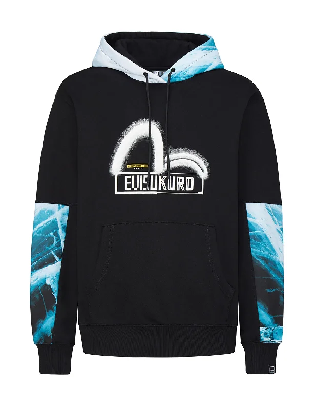 Glacier Print Panel Hoodie Hoodie with Bell Sleeves Flared Feminine
