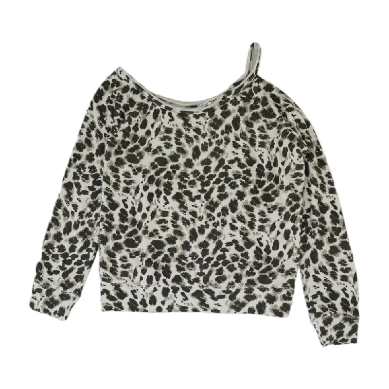 Gray Animal Print Sweatshirt Hoodie with Exposed Zipper Edgy Industrial