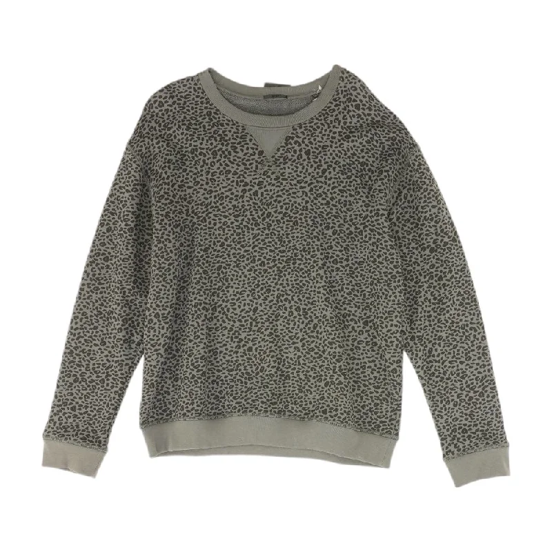 Gray Animal Print Sweatshirt Hoodie with Side Slits Relaxed Casual