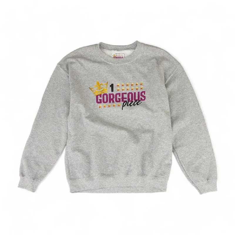 Gray Solid Sweatshirt Hoodie with Illustration Artistic Creative