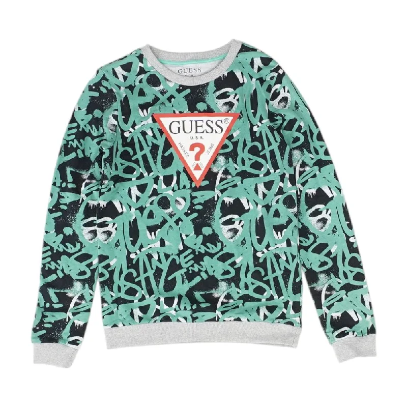 Green Graphic Sweatshirt Pullover Hoodie with Embroidery Detailed Premium