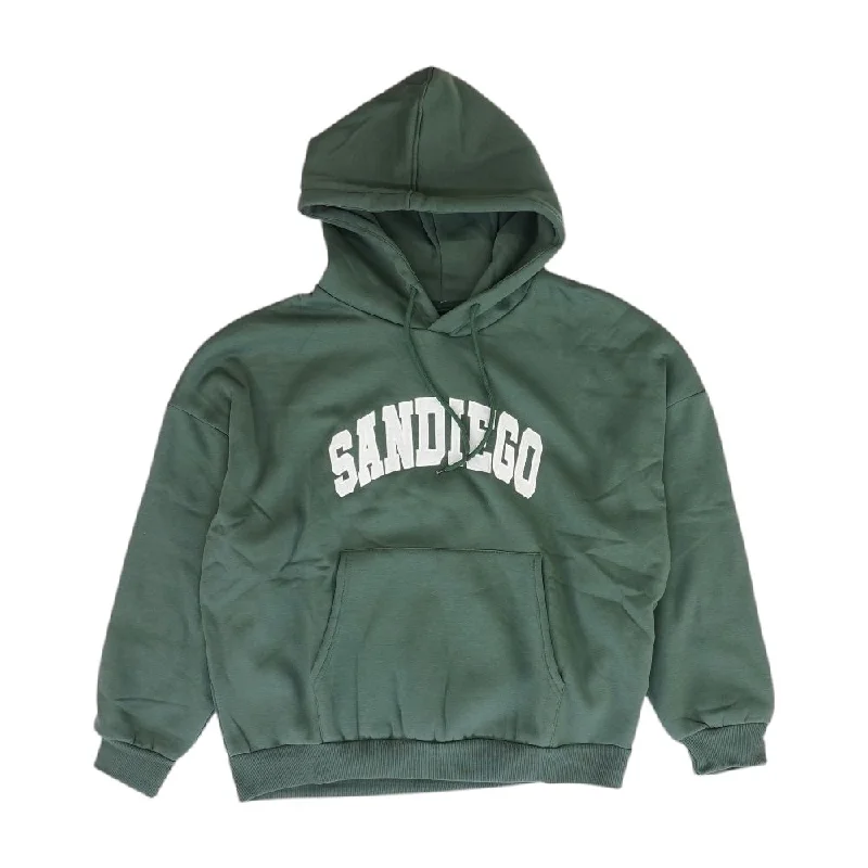 Green Solid Hoodie Hoodie with Hem Patch Decorative Personalized
