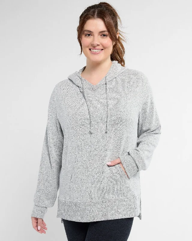 Plus Size Hacci Pocket Hoodie Hoodie with Zipper Placket Modern Functional