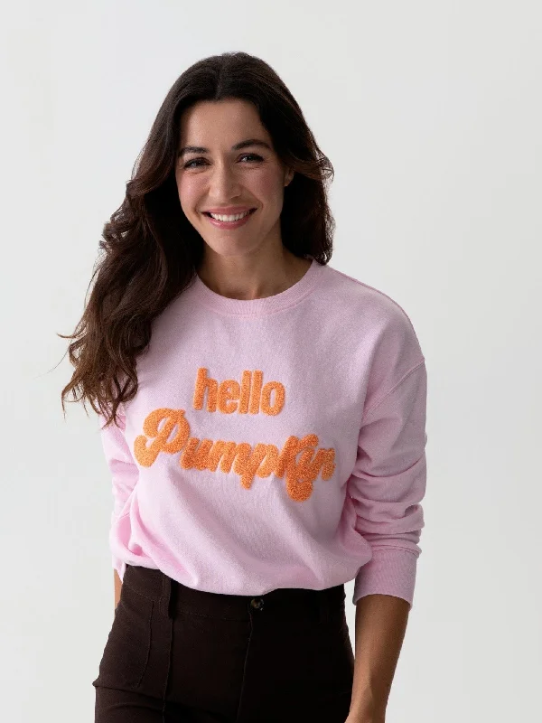 "Hello Pumpkin" Sweatshirt | Blush Hoodie with Button Placket Classic Preppy
