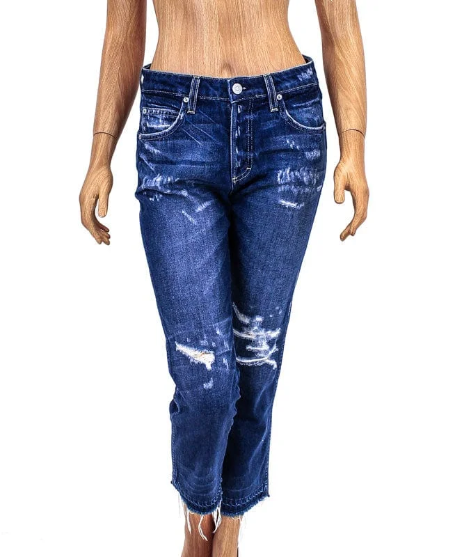 High-Rise Boyfriend Cropped Jeans Comfortable Stretch Fit Jeans