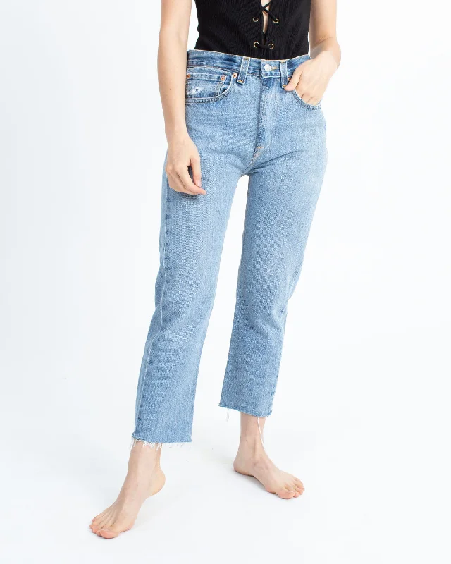High-Rise Cropped Wide Leg Jeans Trendy Pleated Waist Jeans