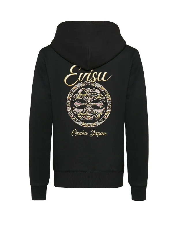 Hooded Sweatshirt with Scale-patterned Kamon Embroidery Hoodie with Hem Elastic Stretchable Comfortable Hooded Sweatshirt with Scale-patterned Kamon Embroidery Hoodie with Hem Elastic Stretchable Comfortable