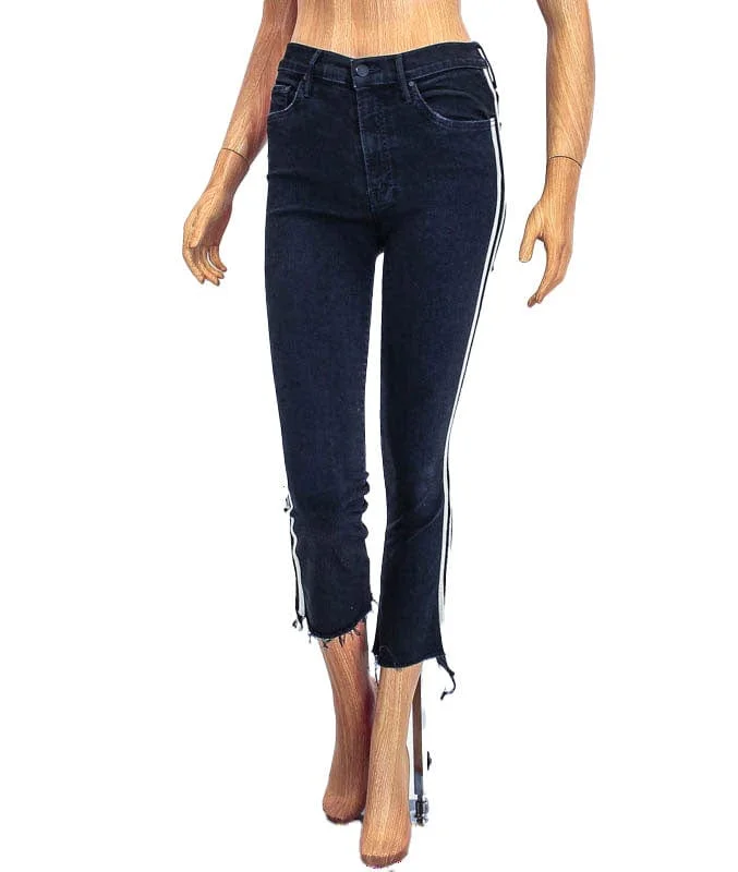 "Insider Crop Step Fray" with Racer Stripes Jeans Fashionable Straight Fit Denim