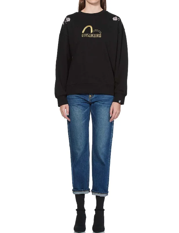 Kamon and Floral Print 2-way Sweatshirt Hoodie with Cuffed Sleeves Snug Secure