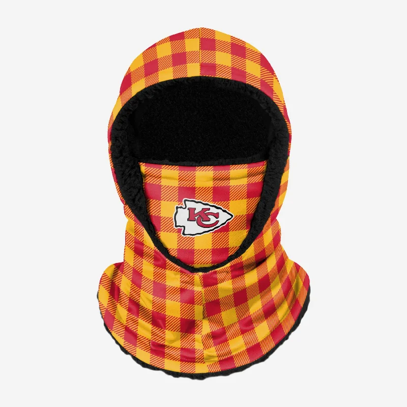 Kansas City Chiefs Plaid Hooded Gaiter Hoodie with Elastic Cuffs Stretchable Comfortable Kansas City Chiefs Plaid Hooded Gaiter Hoodie with Elastic Cuffs Stretchable Comfortable