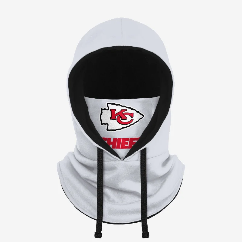 Kansas City Chiefs White Drawstring Hooded Gaiter Hoodie with Half-Zip Sporty Casual Kansas City Chiefs White Drawstring Hooded Gaiter Hoodie with Half-Zip Sporty Casual