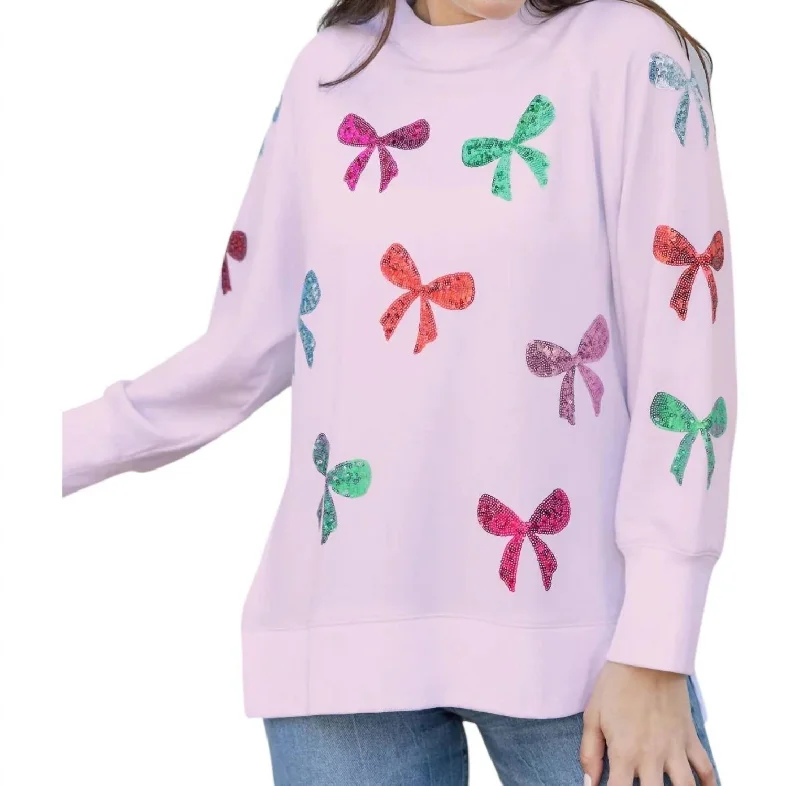 Katie Sweatshirt In Bows Hoodie with Mock Neck Collared Structured