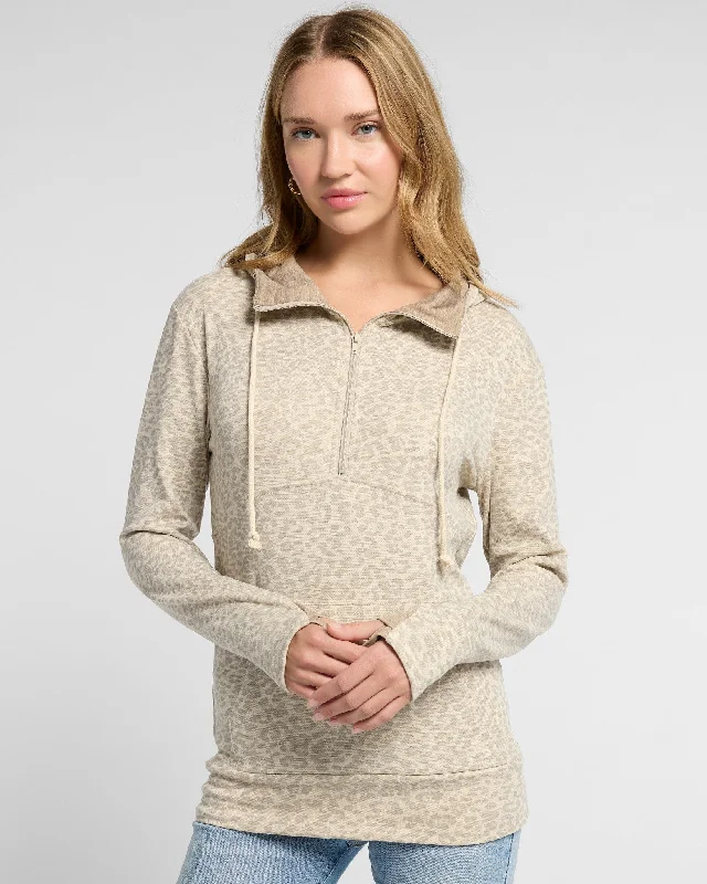 Leopard Print Half Zip Hoodie Hoodie with Relaxed Fit Easy Casual