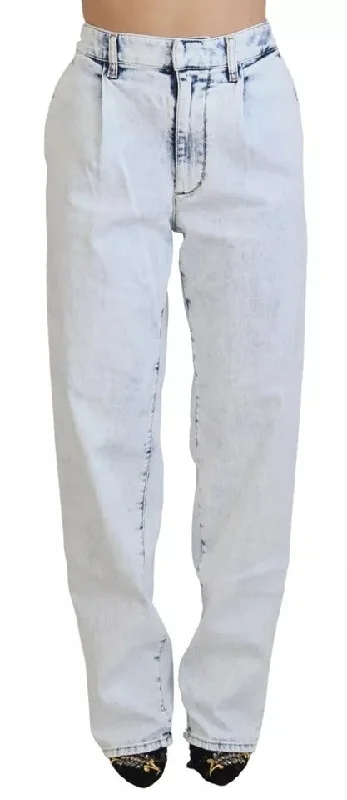 Light Blue Cotton High Waist Straight Denim Jeans Elegant Skinny Leg Jeans