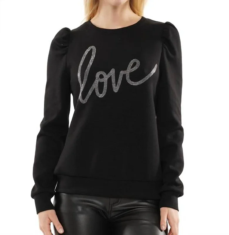 Love Script Sweatshirt In Black Hoodie with Frayed Bohemian Relaxed