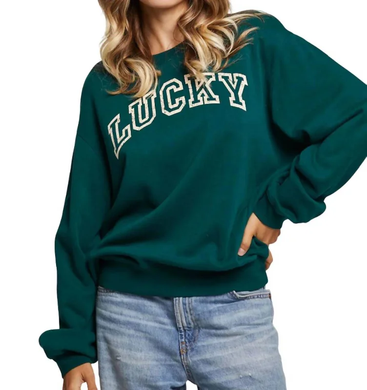 Lucky Sweatshirt In Bluegrass Green Hoodie with Double Zipper Versatile Adjustable