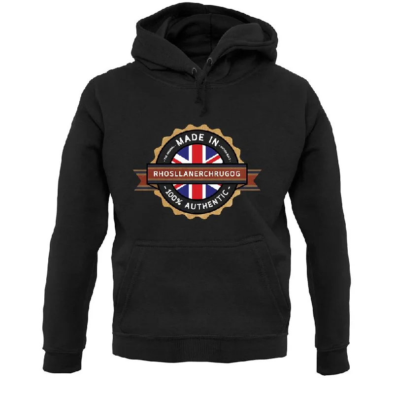 Made In Rhosllanerchrugog 100% Authentic Unisex Hoodie Hoodie with Ribbed Cuffs Snug Fit Comfort Made In Rhosllanerchrugog 100% Authentic Unisex Hoodie Hoodie with Ribbed Cuffs Snug Fit Comfort