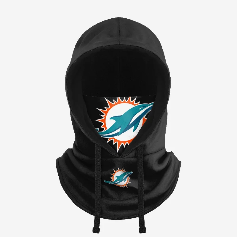 Miami Dolphins Black Drawstring Hooded Gaiter Hoodie Jacket Zipper Layering