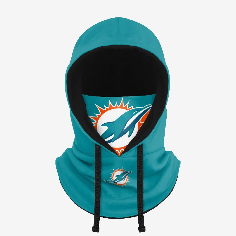 Miami Dolphins Drawstring Hooded Gaiter Hoodie with Raw Hem Edgy Unfinished