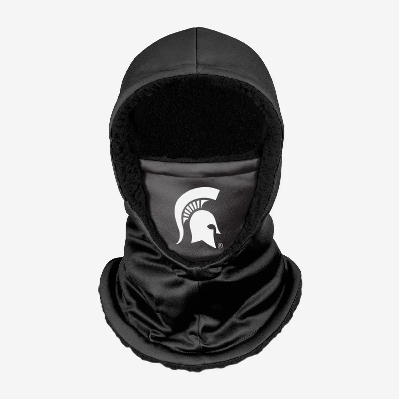 Michigan State Spartans Black Hooded Gaiter Hoodie with Rolled Sleeves Casual Relaxed Michigan State Spartans Black Hooded Gaiter Hoodie with Rolled Sleeves Casual Relaxed