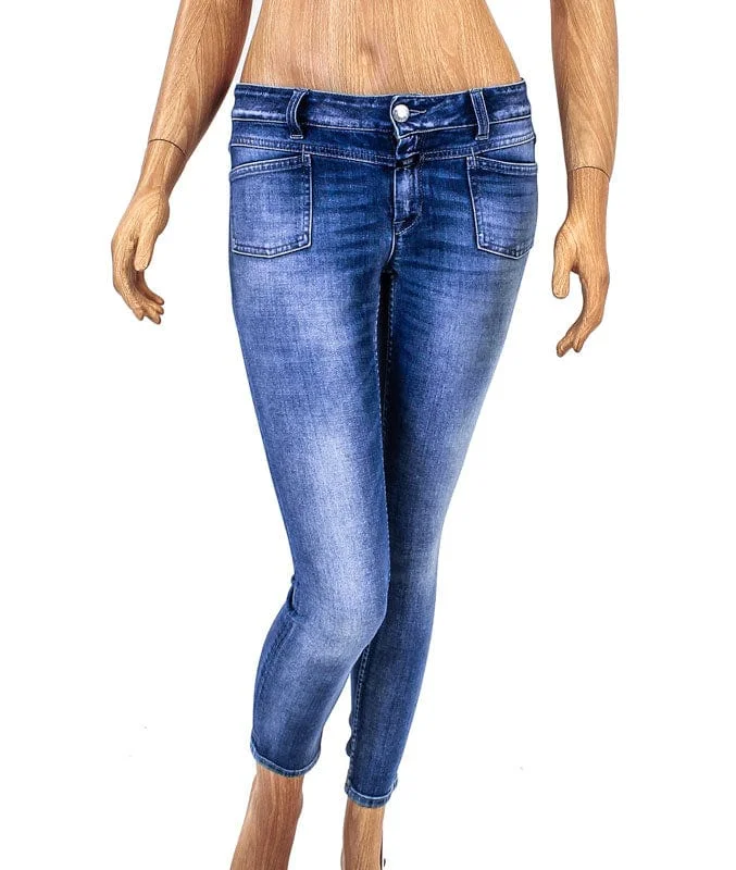Mid-Rise Cropped Skinny Leg Jeans Fashionable Straight Fit Denim