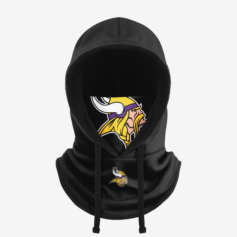 Minnesota Vikings Black Drawstring Hooded Gaiter Hoodie with Front Slit Layering Stylish