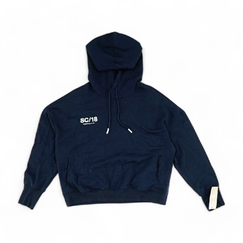 Navy Solid Hoodie Hoodie with Batwing Sleeves Loose Dramatic