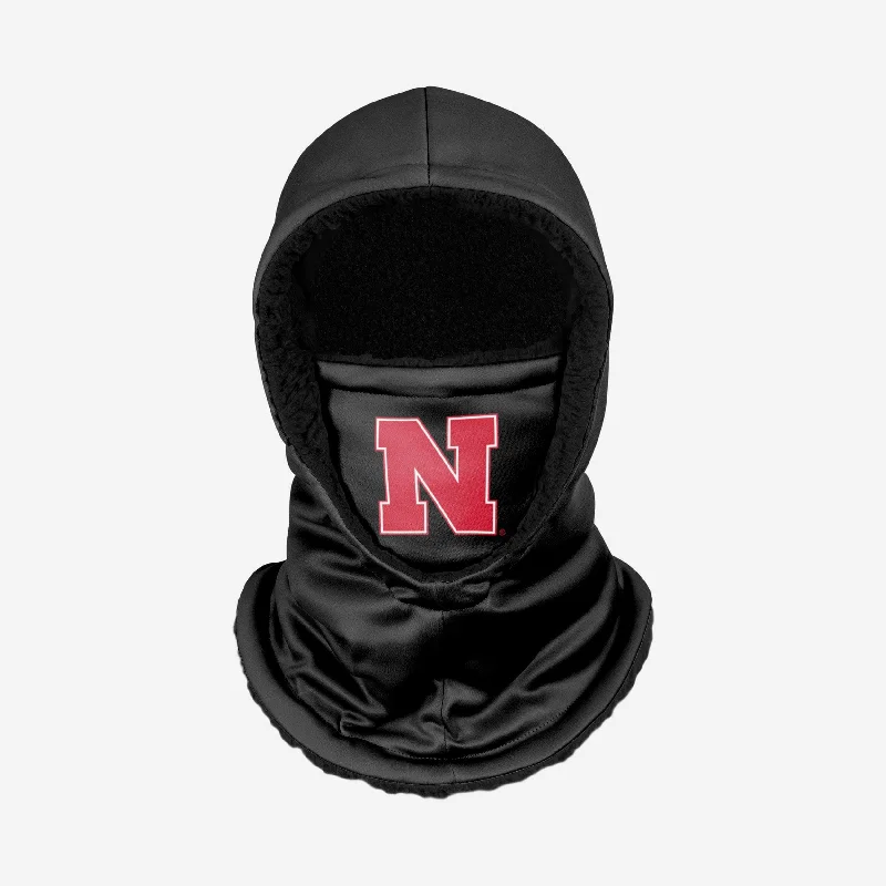 Nebraska Cornhuskers Black Hooded Gaiter Hoodie Crop Top Short Trendy