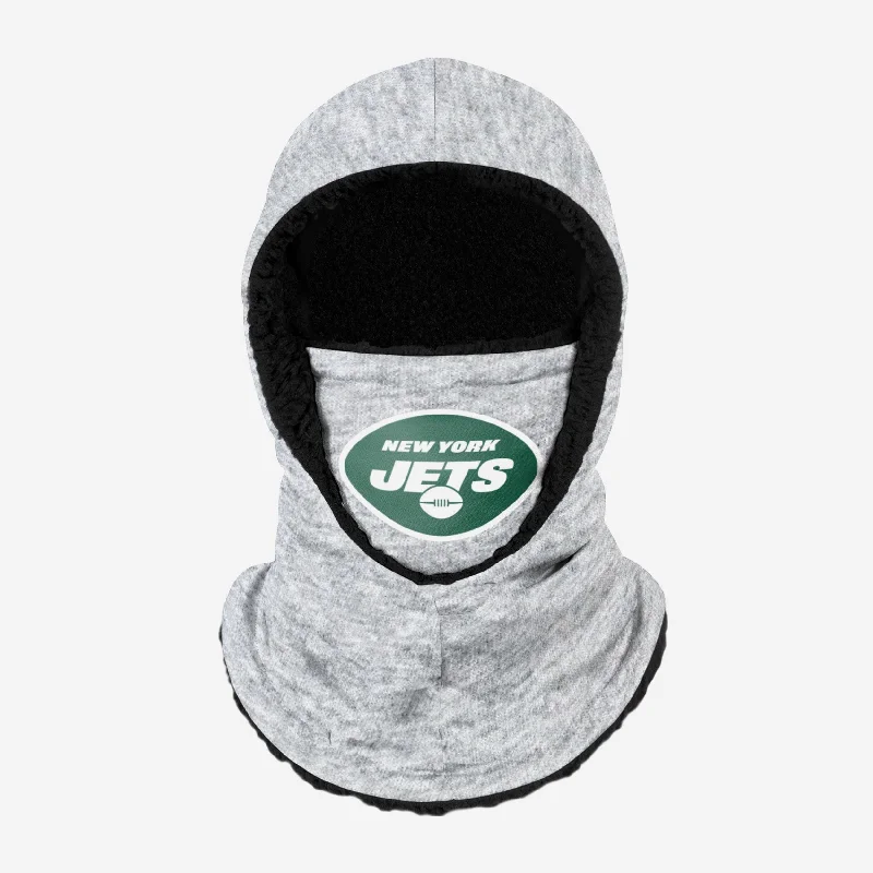 New York Jets Heather Grey Big Logo Hooded Gaiter Hoodie with Full-Zip Functional Layering New York Jets Heather Grey Big Logo Hooded Gaiter Hoodie with Full-Zip Functional Layering