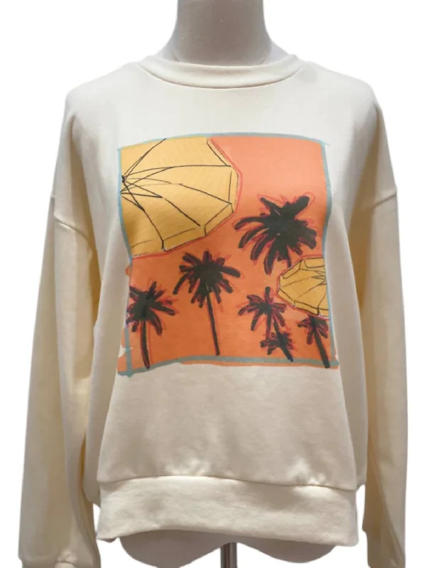 Palms Graphic Sweatshirt In Ivory Hoodie with Emblem Brand Identity
