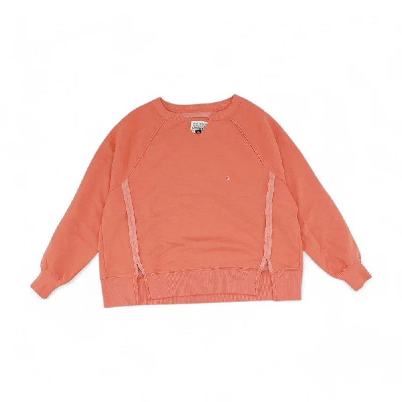 Pink Solid Sweatshirt Hoodie with Rolled Sleeves Casual Relaxed