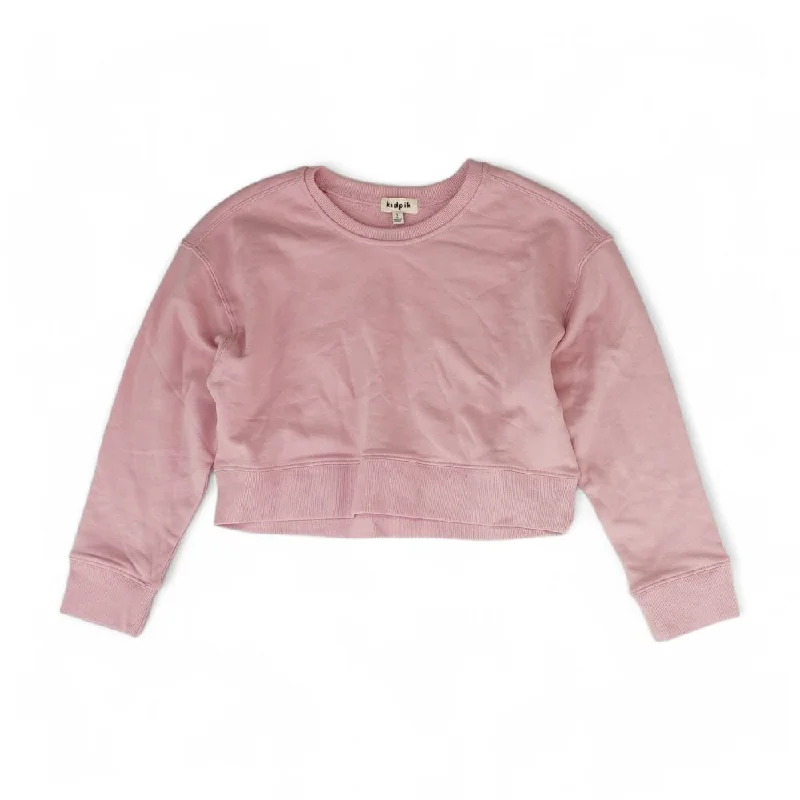 Pink Solid Sweatshirt Hoodie with Hem Fringe Bohemian Relaxed