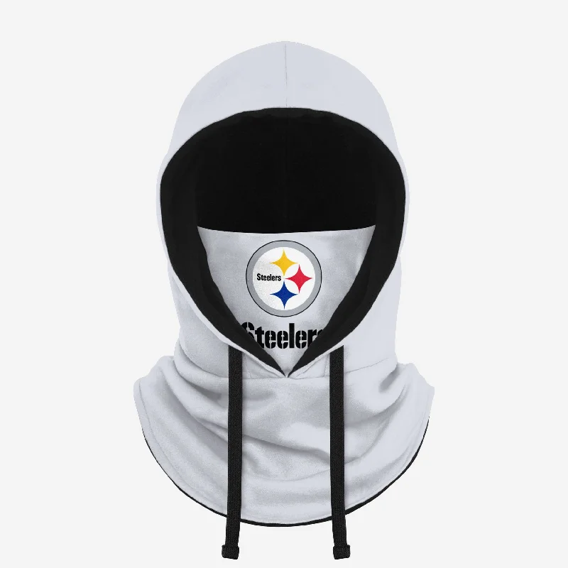 Pittsburgh Steelers White Drawstring Hooded Gaiter Hoodie with Drawstring Waist Adjustable Fitted Pittsburgh Steelers White Drawstring Hooded Gaiter Hoodie with Drawstring Waist Adjustable Fitted