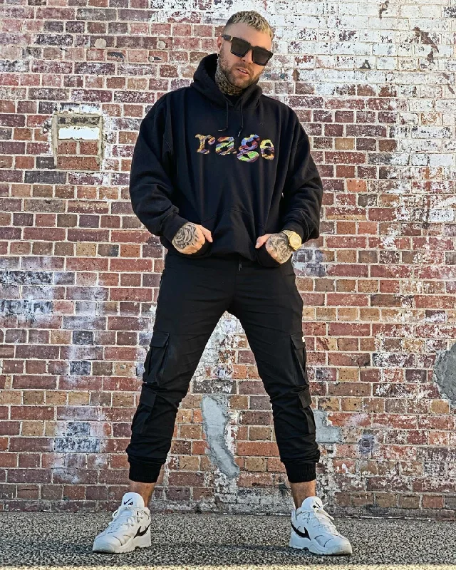 RAGE Men's Rage Vintage Hoodie Black Wash Hoodie with High-Low Hem Asymmetrical Trendy RAGE Men's Rage Vintage Hoodie Black Wash Hoodie with High-Low Hem Asymmetrical Trendy