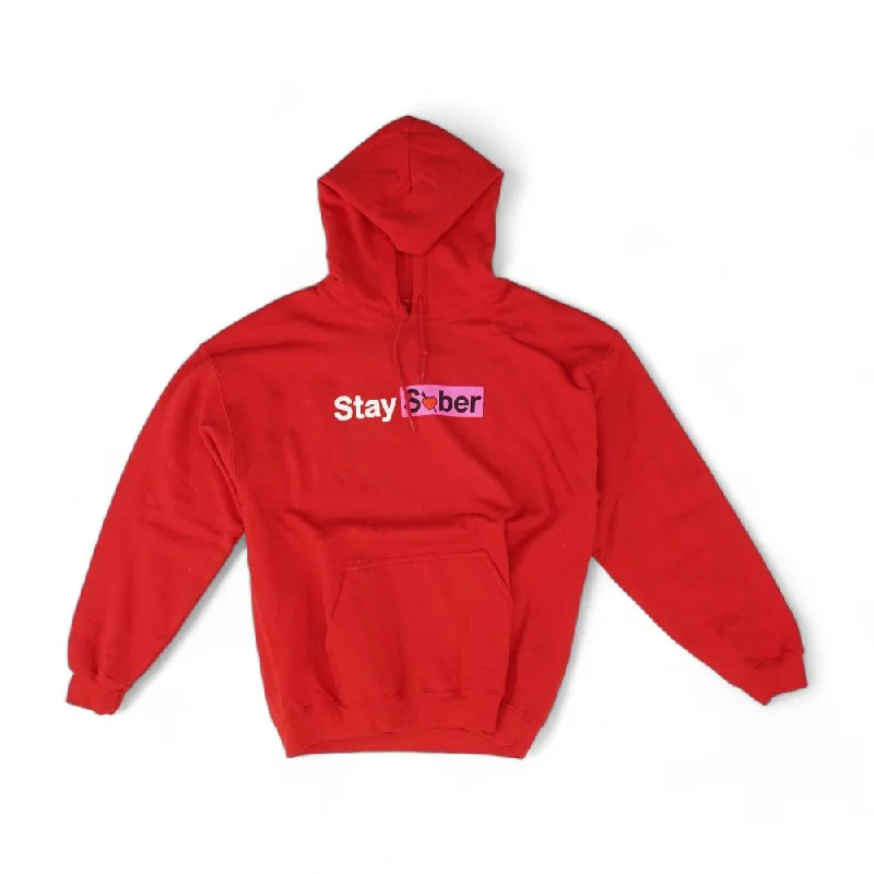 Red Solid Hoodie Hoodie with Exposed Zipper Edgy Industrial