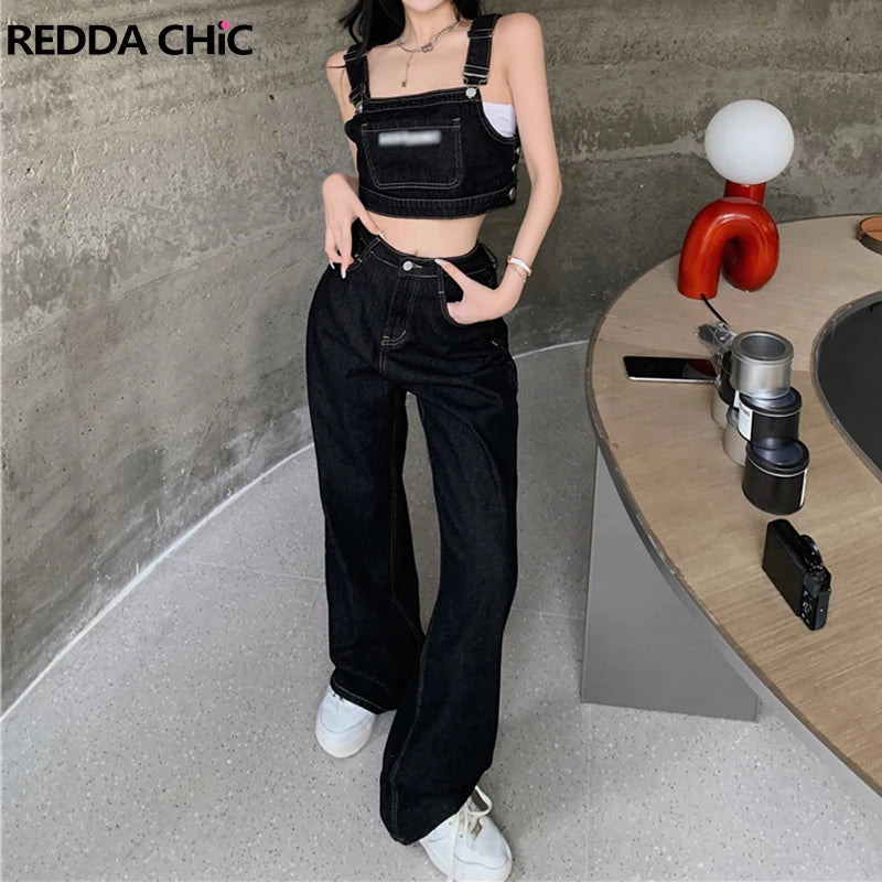 Acubi Fashion Two-Piece Top Pants Set Women Y2k Black Jeans Stylish High-Waisted Denim Acubi Fashion Two-Piece Top Pants Set Women Y2k Black Jeans Stylish High-Waisted Denim