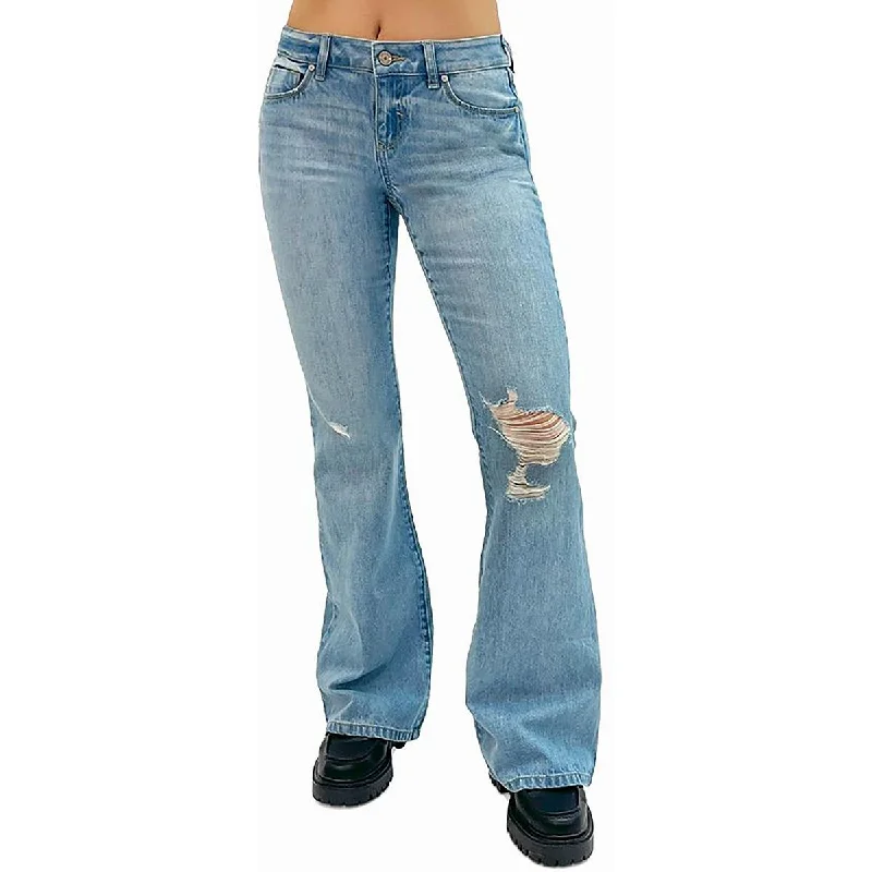 Rewash Womens Juniors Low-Rise Destroyed Flared Jeans Stylish Shredded Denim Jeans