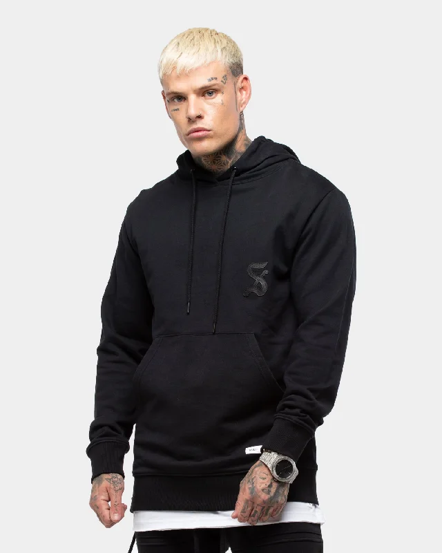 Saint Morta Men's Rope Panel Hoodie Black/Black Hoodie with Ribbed Neckline Snug Warm Saint Morta Men's Rope Panel Hoodie Black/Black Hoodie with Ribbed Neckline Snug Warm