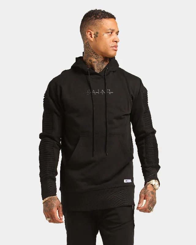 Saint Morta Anarchy Biker Hoody Black Hoodie with Contrast Stitching Detailed Premium Saint Morta Anarchy Biker Hoody Black Hoodie with Contrast Stitching Detailed Premium