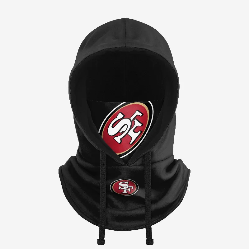San Francisco 49ers Black Drawstring Hooded Gaiter Hoodie with Half-Zip Sporty Casual San Francisco 49ers Black Drawstring Hooded Gaiter Hoodie with Half-Zip Sporty Casual