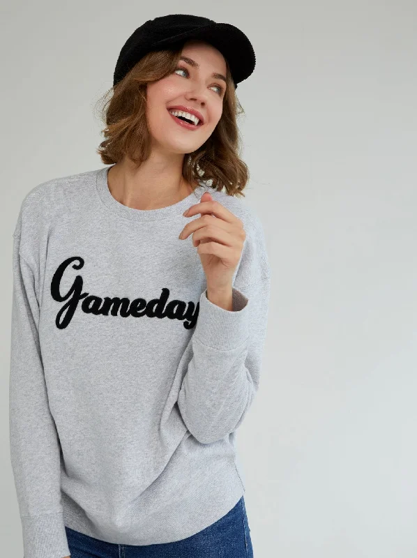 Gameday Sweatshirt | Grey Hoodie with High-Low Hem Asymmetrical Trendy