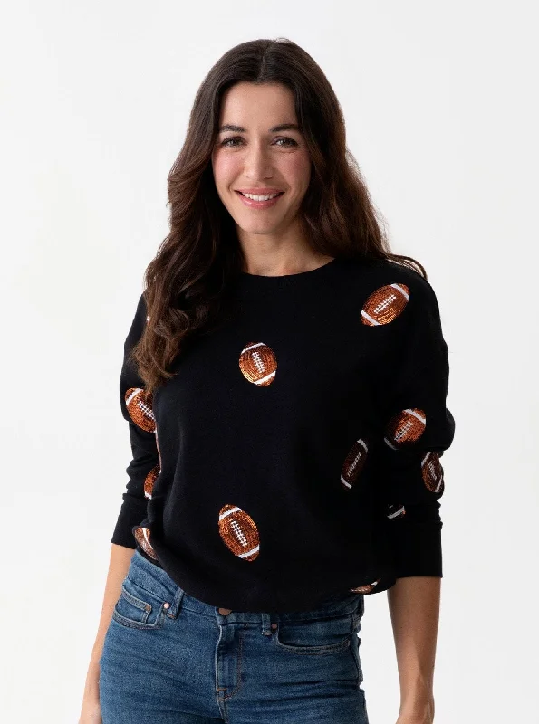 Sequin Football Sweatshirt | Black Hoodie with Rhinestones Sparkly Elegant