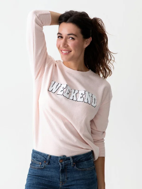 "Weekend" Sweatshirt | Blush Hoodie with Fur Luxurious Winter