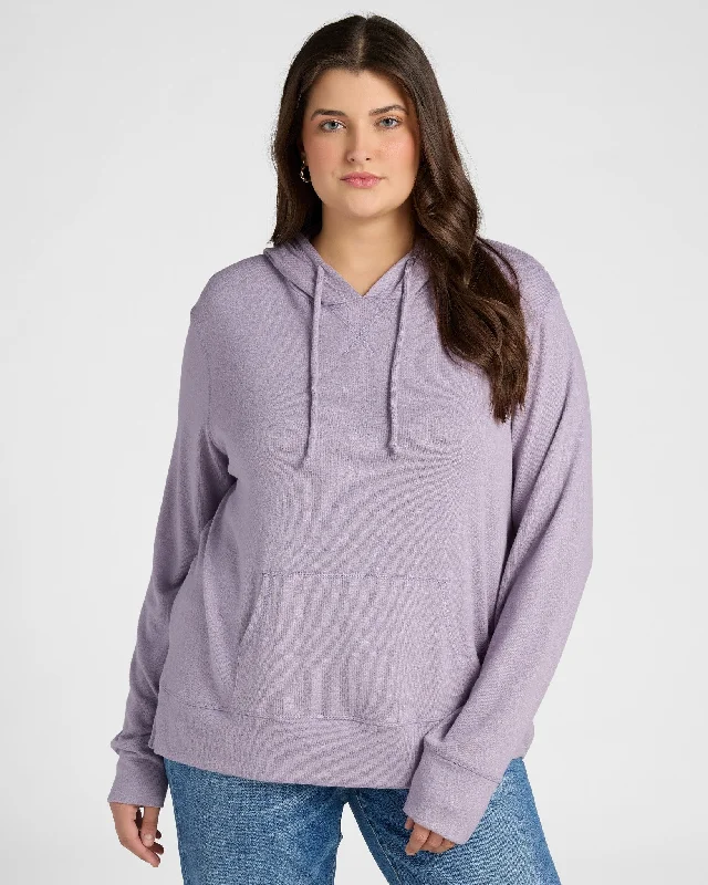 Plus Size Shoreline Hacci Pocket Hoodie Hoodie with Typography Text Message