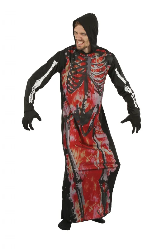 Skeleton On Fire Hooded Robe Costume Hoodie with Hem Fringe Bohemian Relaxed